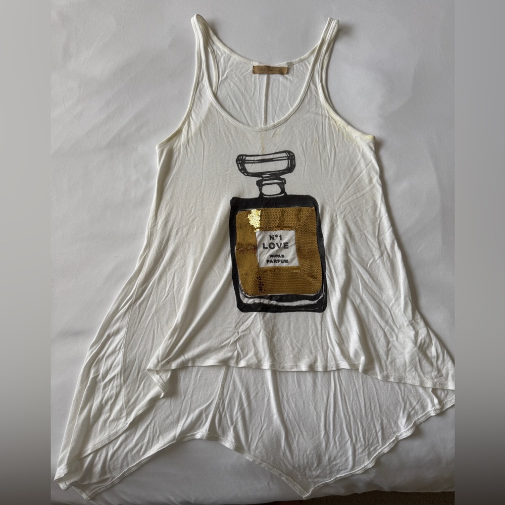 The Classic White Tank Top with Gold Perfume Graphic